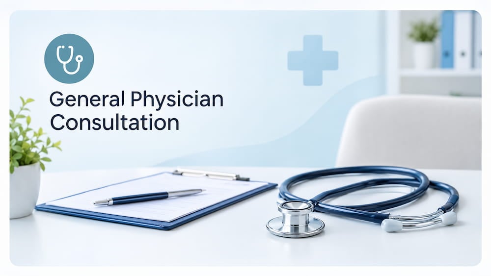 Stethoscope and notes for general physician consultation