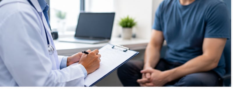 Doctor completing a medical fitness certificate