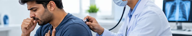 Doctor listening to a patient's breathing with a stethoscope